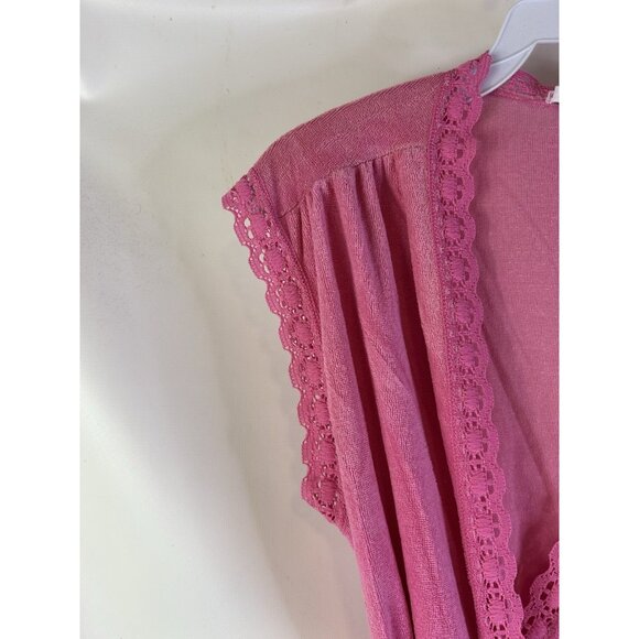 Vintage 70s Terry Cloth Lace Trim Robe Pink USA Cottagecore - Picture 6 of 8